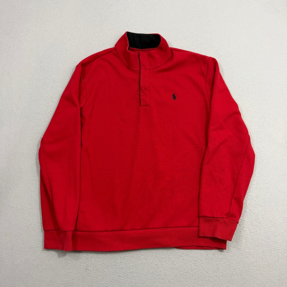 Polo Ralph Lauren Pullover XL Red Mock Neck Quarter Zip Pony Logo Sweatshirt